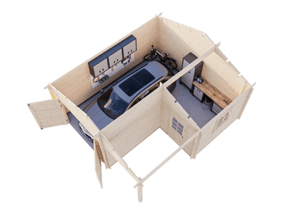 Automašīnas garāža Rodžers 21.9 + 5.2 m2 ar koka vārtiem - HOLDORS