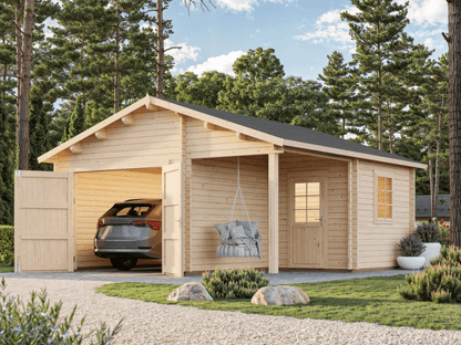 Automašīnas garāža Rodžers 21.9 + 5.2 m2 ar koka vārtiem - HOLDORS