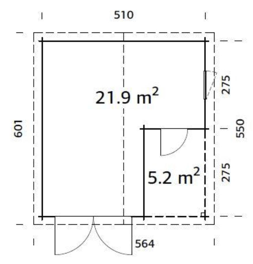 Automašīnas garāža Rodžers 21.9 + 5.2 m2 ar koka vārtiem - HOLDORS