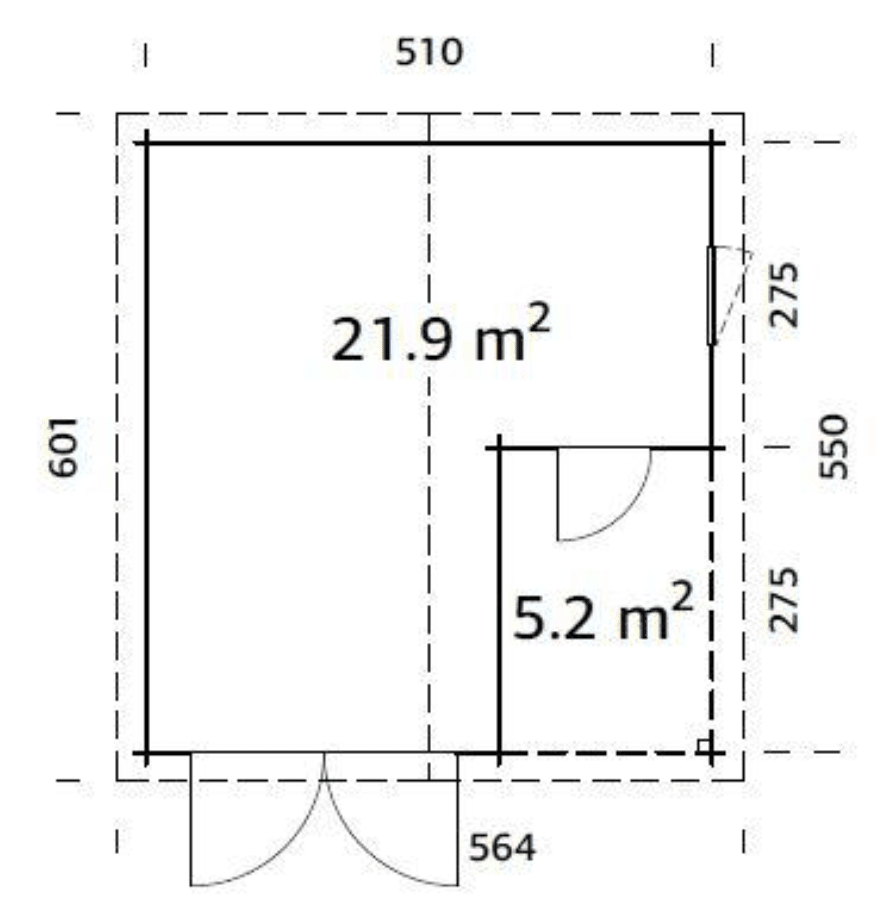 Automašīnas garāža Rodžers 21.9 + 5.2 m2 ar koka vārtiem - HOLDORS