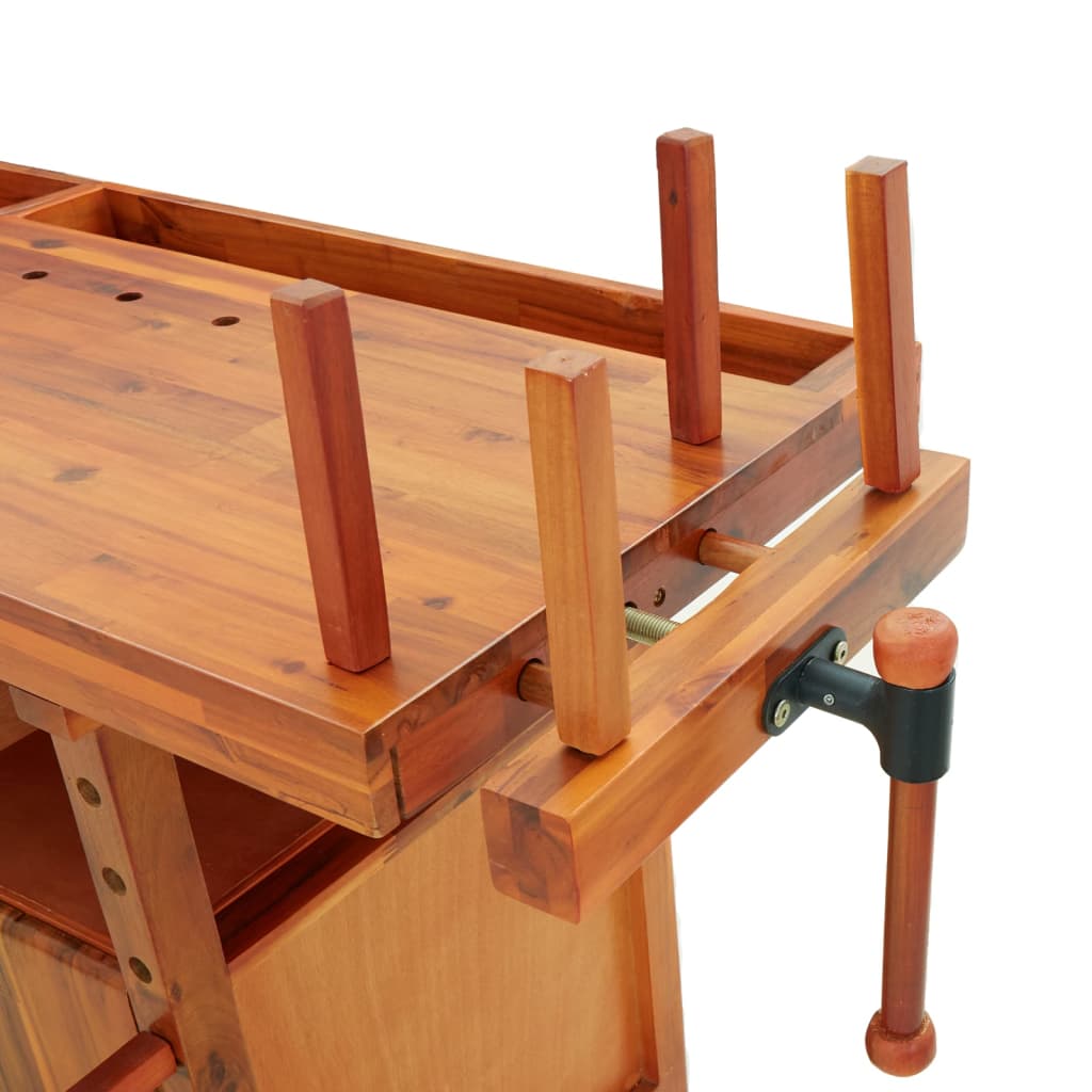 Darbagalds Ar Atvilktnēm Un Skrūvspīlēm, 162X62X83, Akācija - HOLDORS