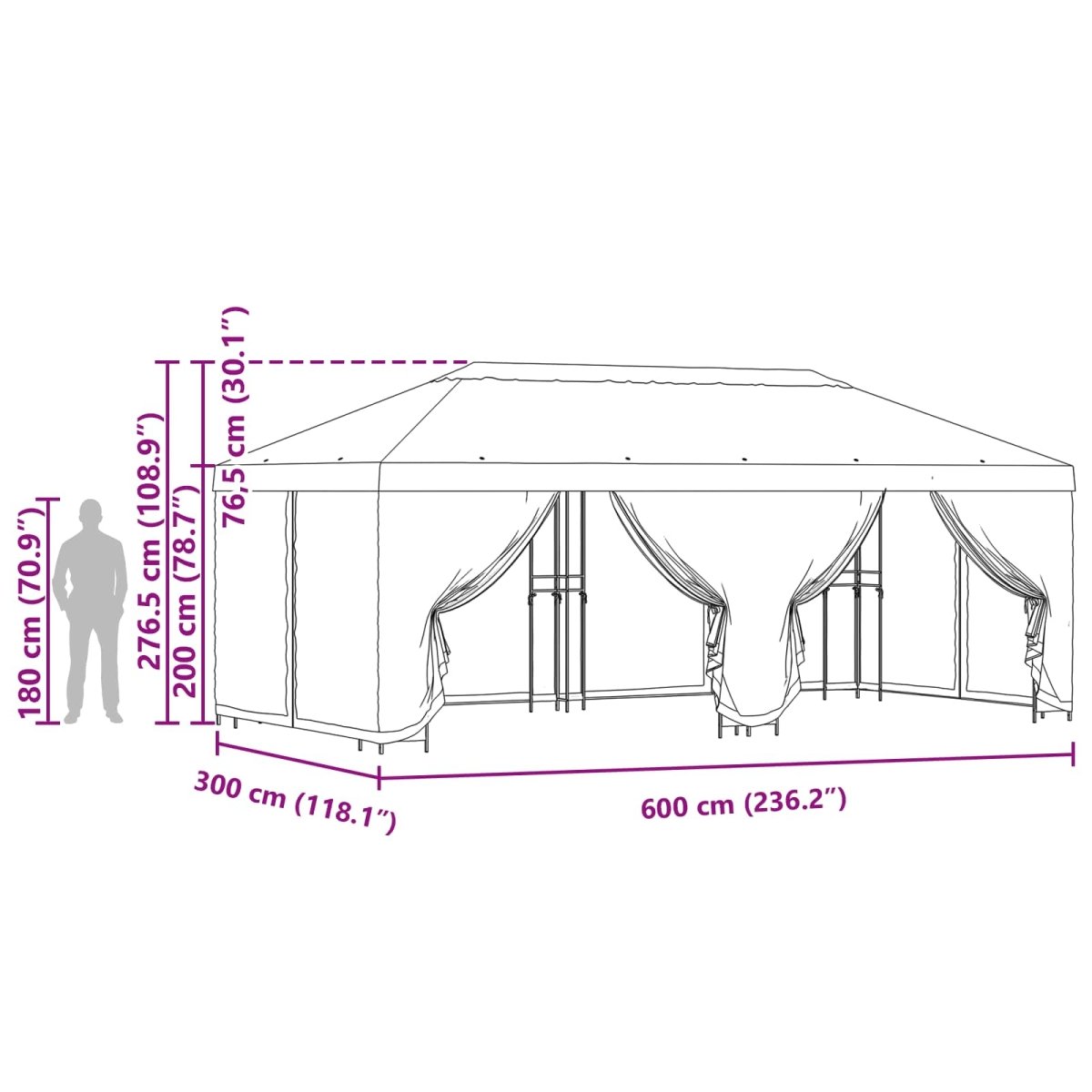 Dārza Paviljons Ar Sānu Sienām 6 X 3 M - HOLDORS