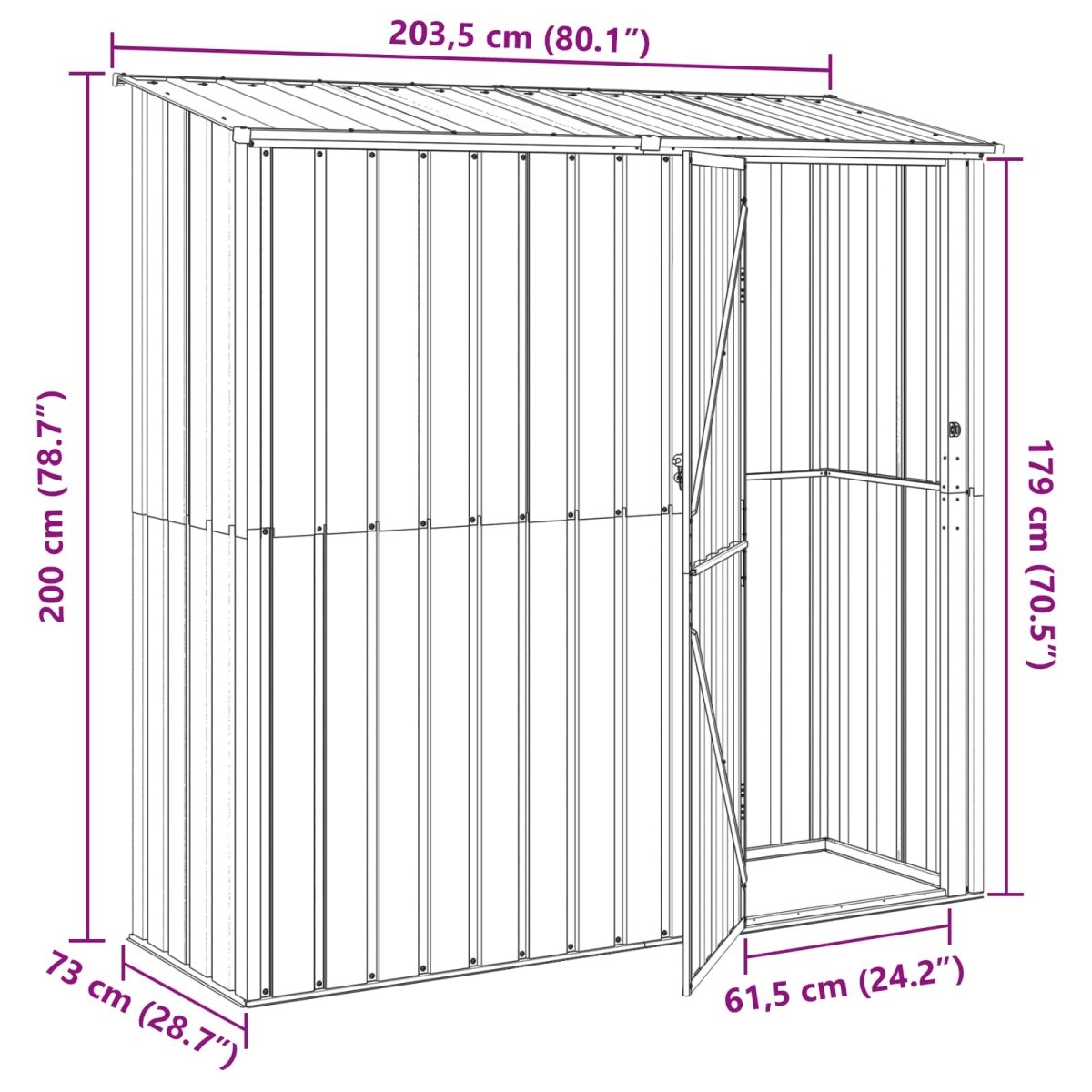 Dārza Šķūņi 203,5 X 73 X 200 Cm Metāls - HOLDORS