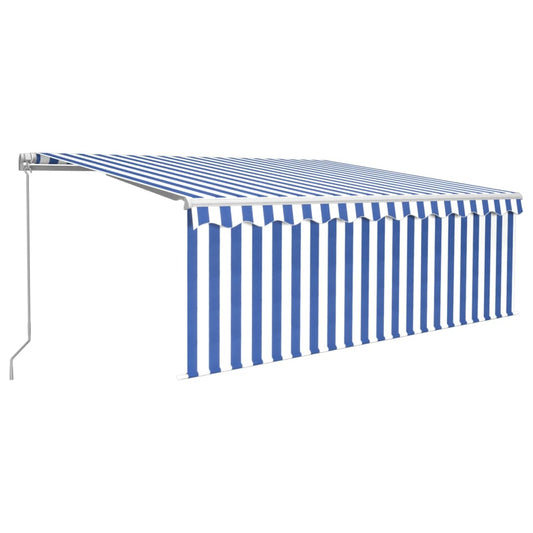 Izvelkama Markīze Ar Žalūziju, Led, 4,5X3M, Manuāla, Zili Balta - HOLDORS