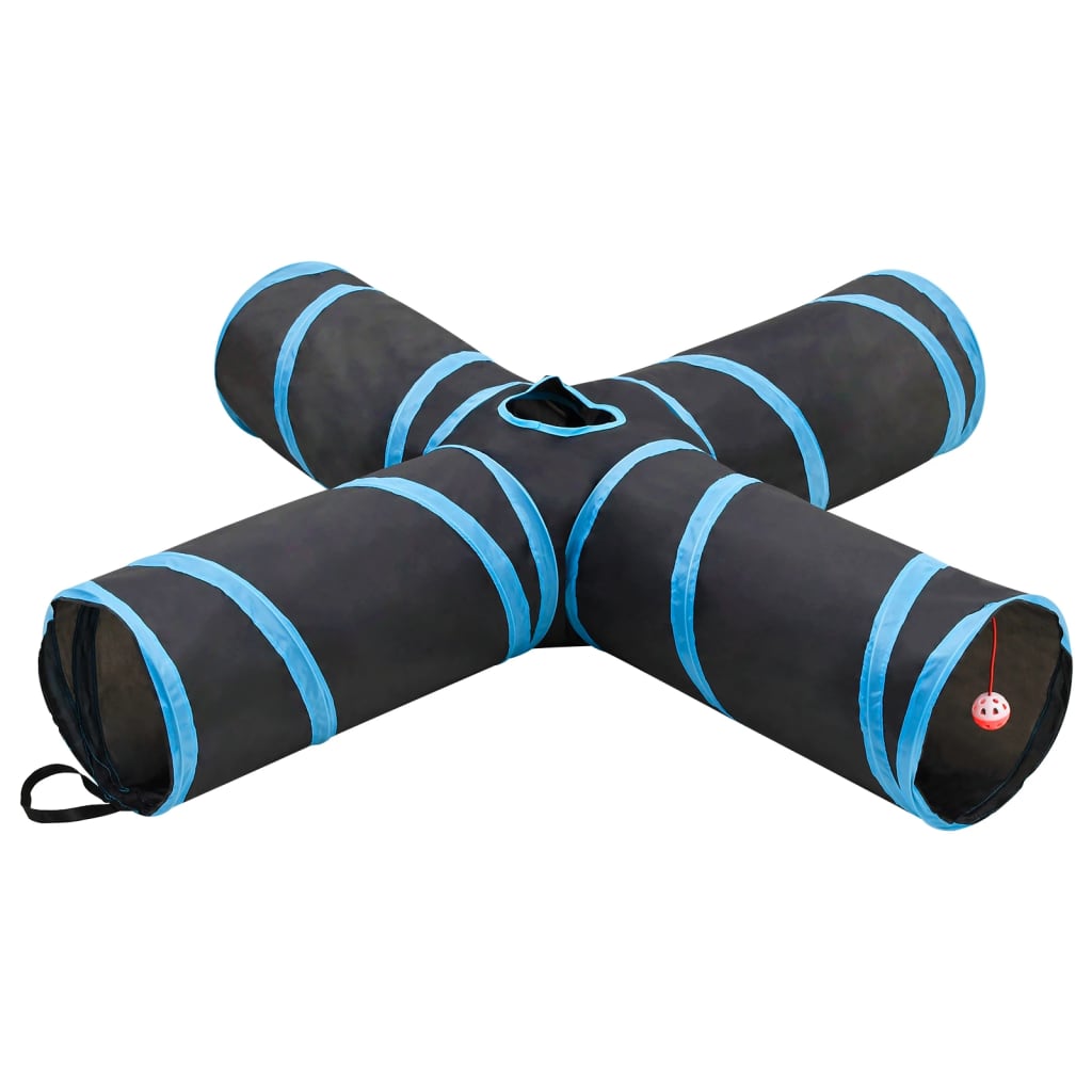 Kaķu Tunelis, 3 Ejas, Melns Un Zils, 90 Cm, Poliesters - HOLDORS