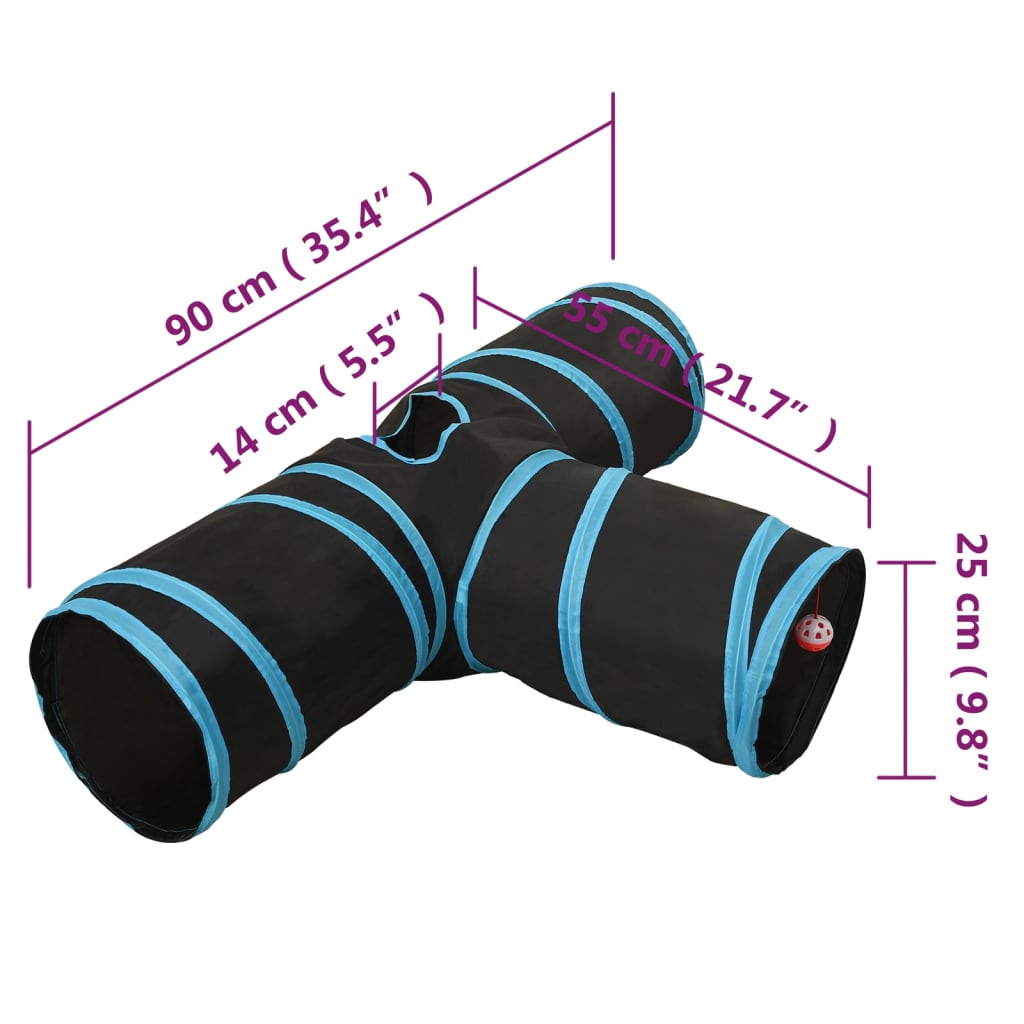 Kaķu Tunelis, 3 Ejas, Melns Un Zils, 90 Cm, Poliesters - HOLDORS