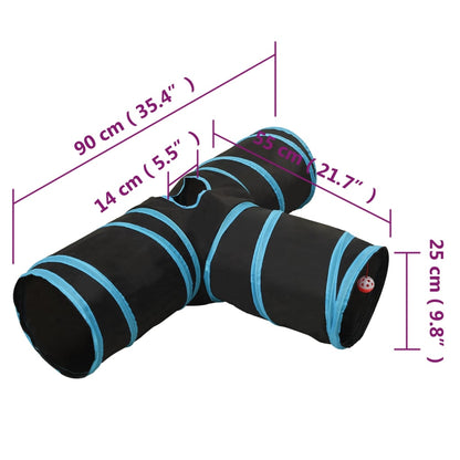 Kaķu Tunelis, 3 Ejas, Melns Un Zils, 90 Cm, Poliesters - HOLDORS