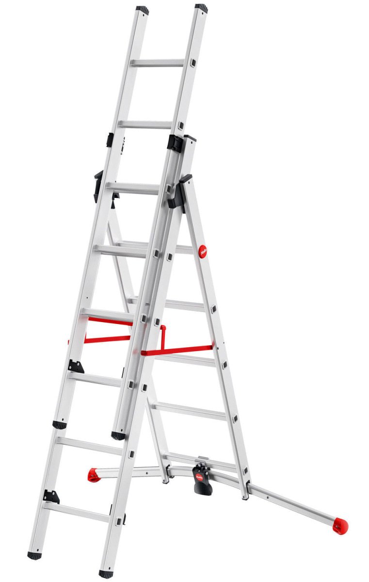 Kāpnes kombinējamās S100 Hailo ProfiLOT / alumīnija / 2x6+1x5 pakāpieni - HOLDORS