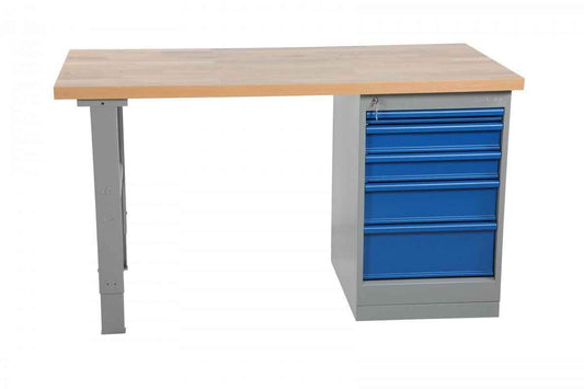 Metāla darbagalds ar ozola virsmu un 5 atvilktņu bloku 2000x800mm