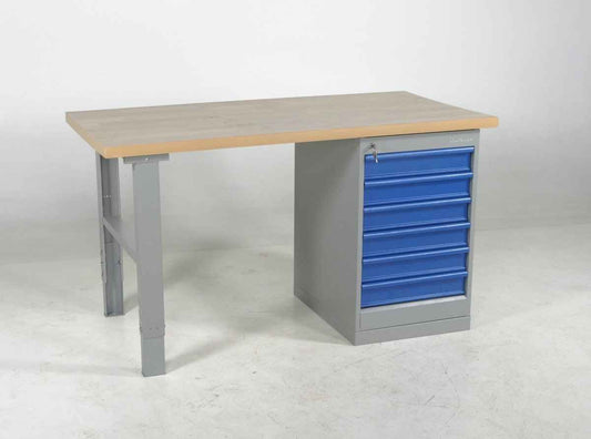 Metāla darbagalds ar ozola virsmu un 6 atvilktņu bloku 2000x800mm
