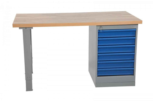 Metāla darbagalds ar ozola virsmu un 6 atvilktņu bloku 2000x800mm