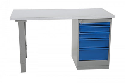 Metāla darbagalds ar tērauda virsmu un 5 atvilktņu bloku 2000x800mm - HOLDORS