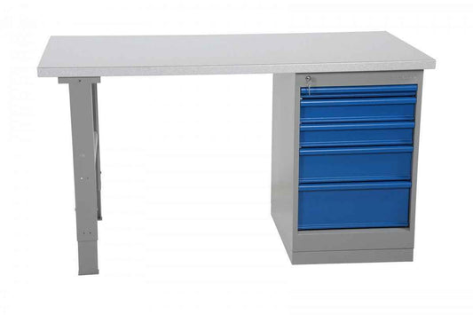 Metāla darbagalds ar tērauda virsmu un 5 atvilktņu bloku 2000x800mm