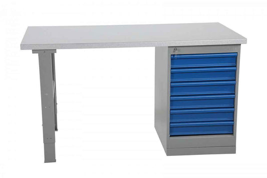 Metāla darbagalds ar tērauda virsmu un 6 atvilktņu bloku 1600x800mm