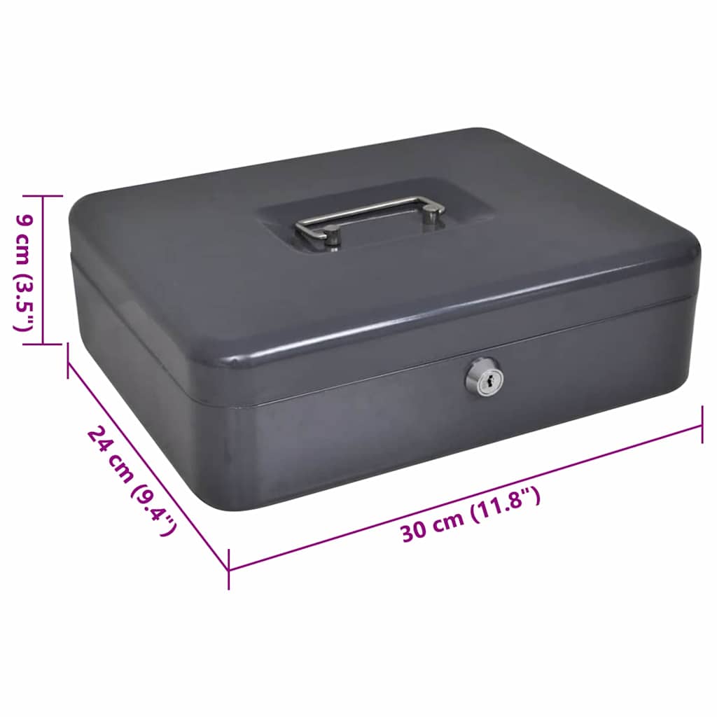 Naudas Kaste Ar Slēdzeni Tumši Pelēka 30 X 24 X 9 Cm Tērauds - HOLDORS