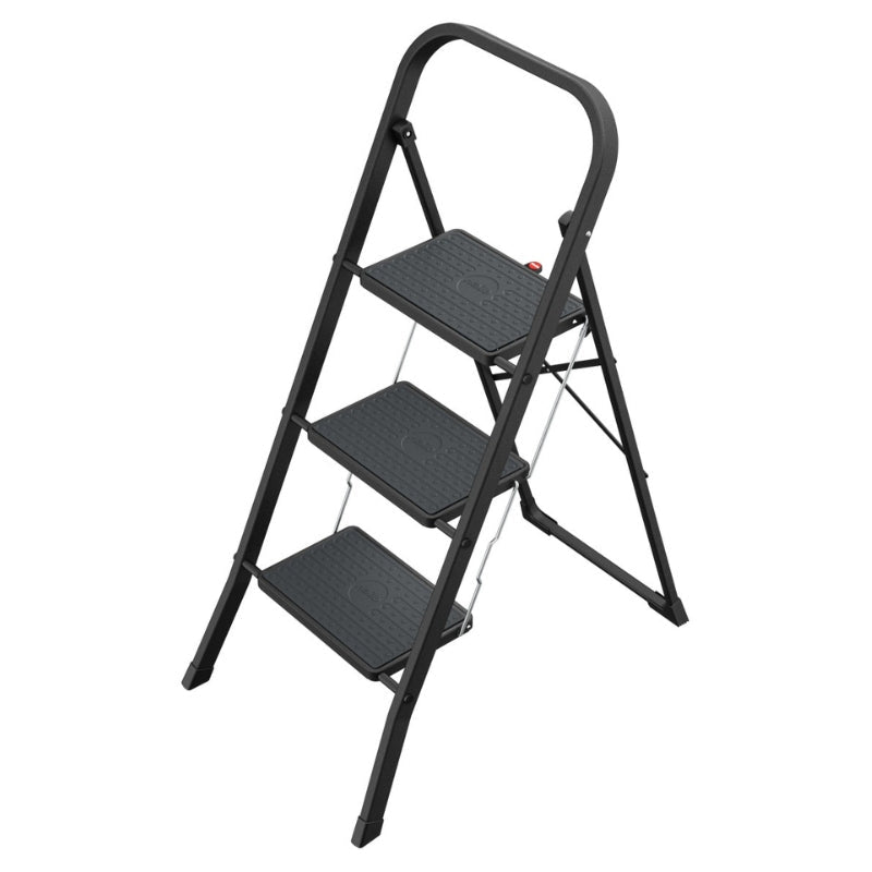 Pakāpienu soliņš salokāms K44 StandardLine / tērauda / 3 pakāpieni, drošības rokturis / melns - HOLDORS