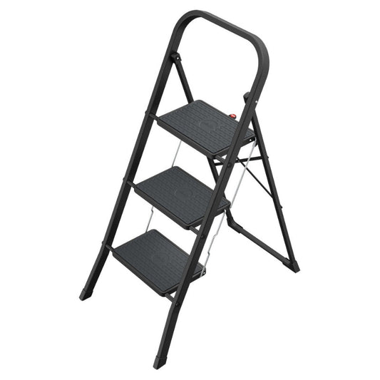 Pakāpienu soliņš salokāms K44 StandardLine / tērauda / 3 pakāpieni, drošības rokturis / melns - HOLDORS