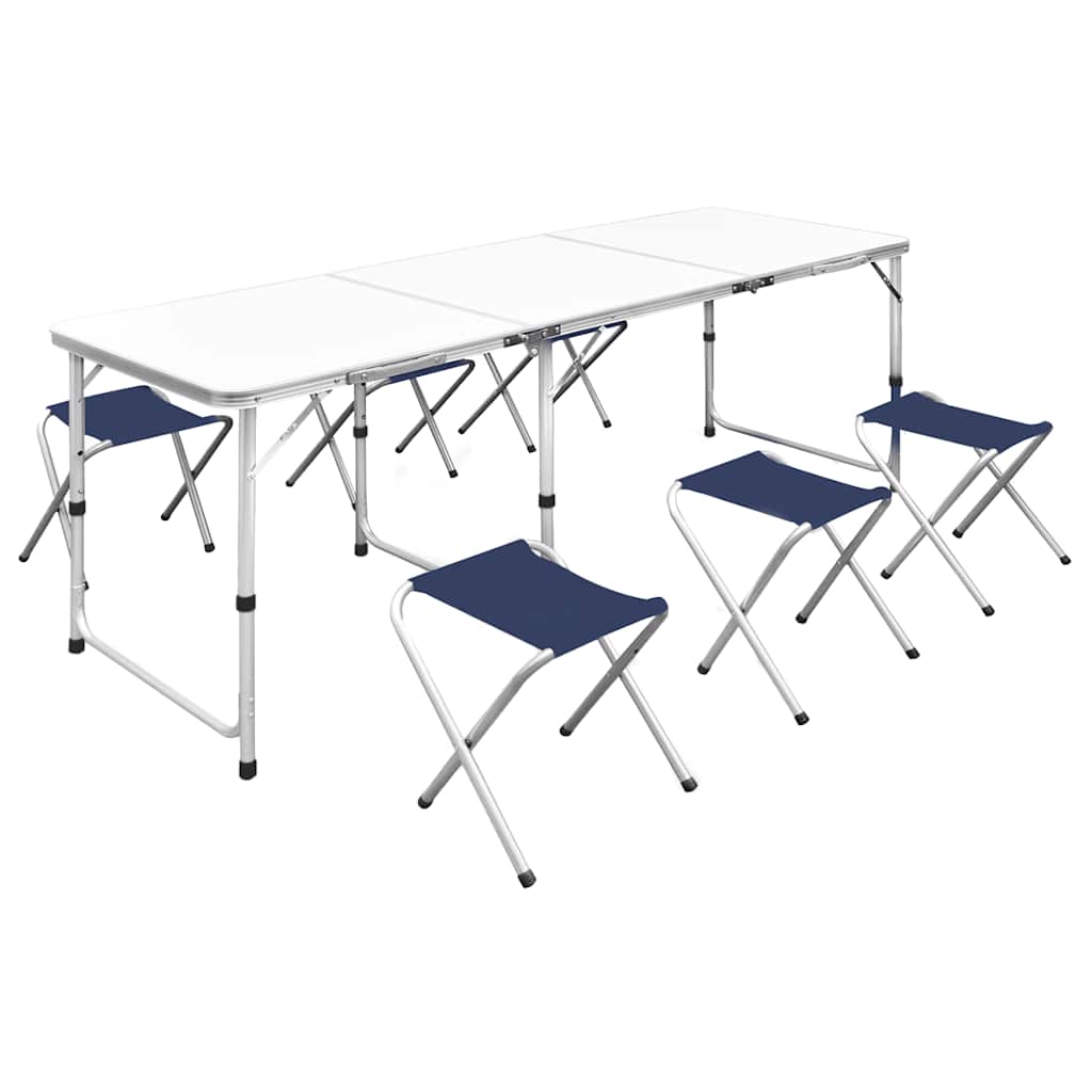 Saliekams Kempinga Galds Un 6 Taburetes, Regulējams Augstums, 180X60Cm - HOLDORS