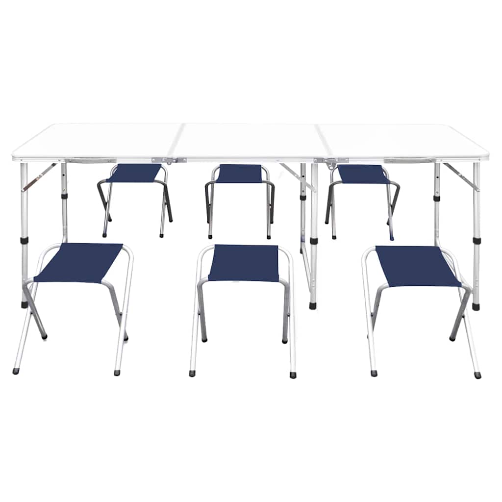 Saliekams Kempinga Galds Un 6 Taburetes, Regulējams Augstums, 180X60Cm - HOLDORS
