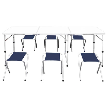 Saliekams Kempinga Galds Un 6 Taburetes, Regulējams Augstums, 180X60Cm - HOLDORS