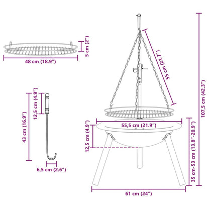 Uguns Aka Ar Regulējamu Grila Resti ⌀55,5 X 107,5 Cm Tērauds - HOLDORS