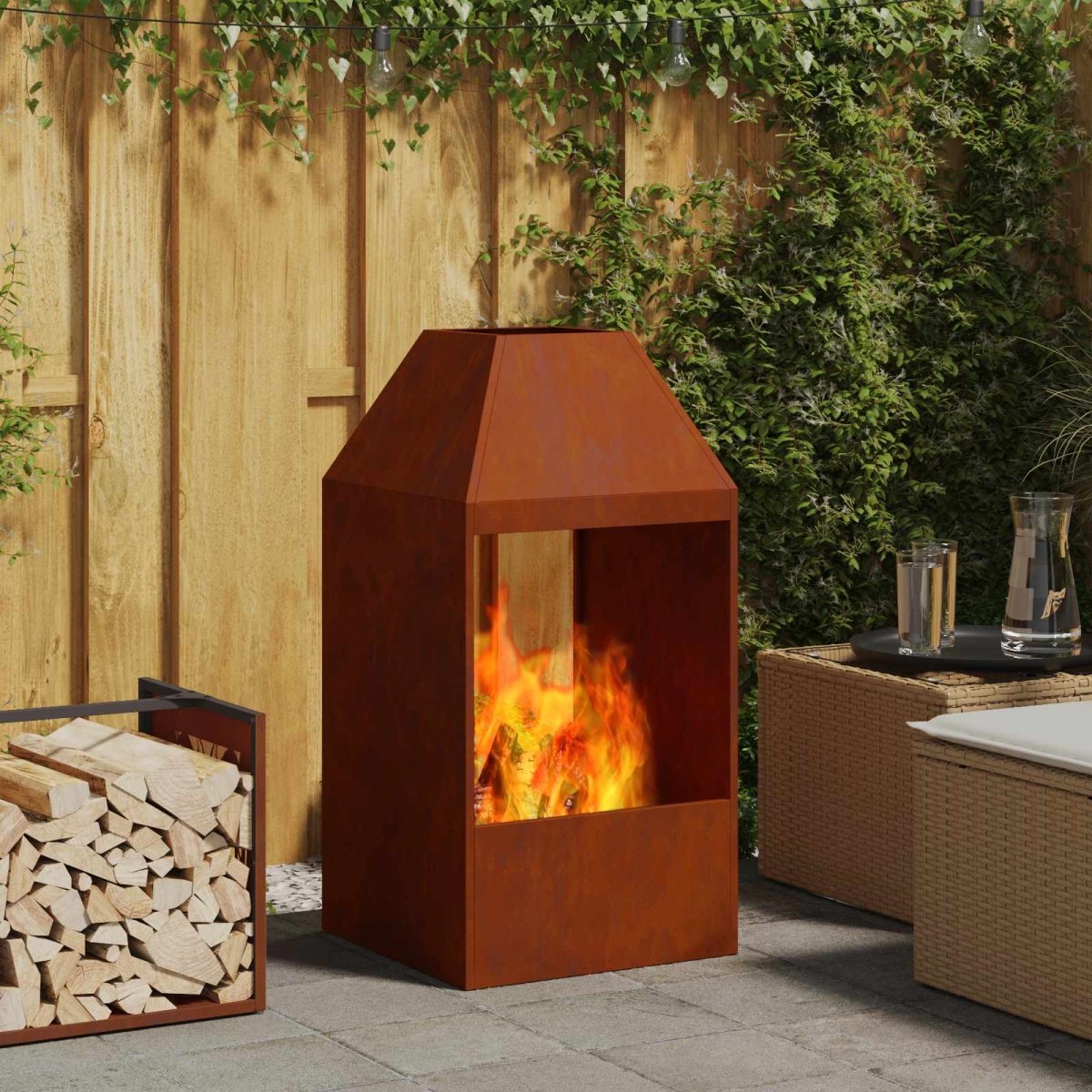 Uguns Bļoda Melns 50 X 50 X 100 Cm Novecināts Tērauds - HOLDORS