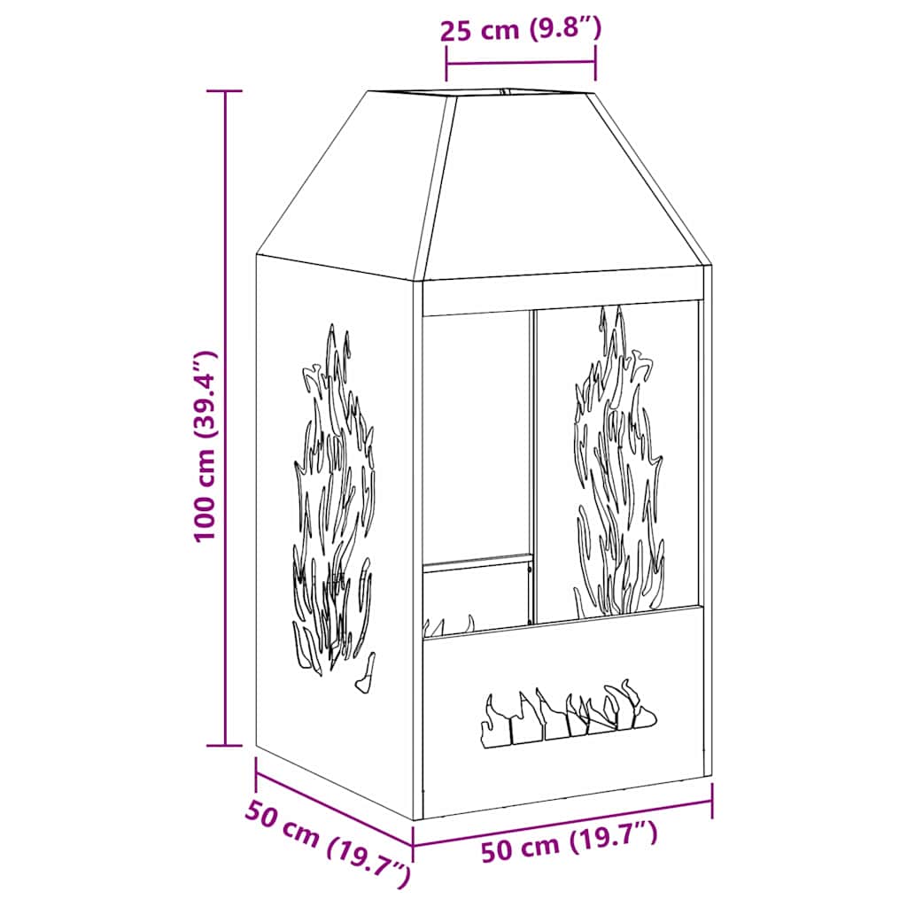 Uguns Bļoda Melns 50 X 50 X 100 Cm Novecināts Tērauds - HOLDORS