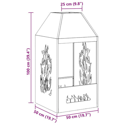 Uguns Bļoda Melns 50 X 50 X 100 Cm Novecināts Tērauds - HOLDORS