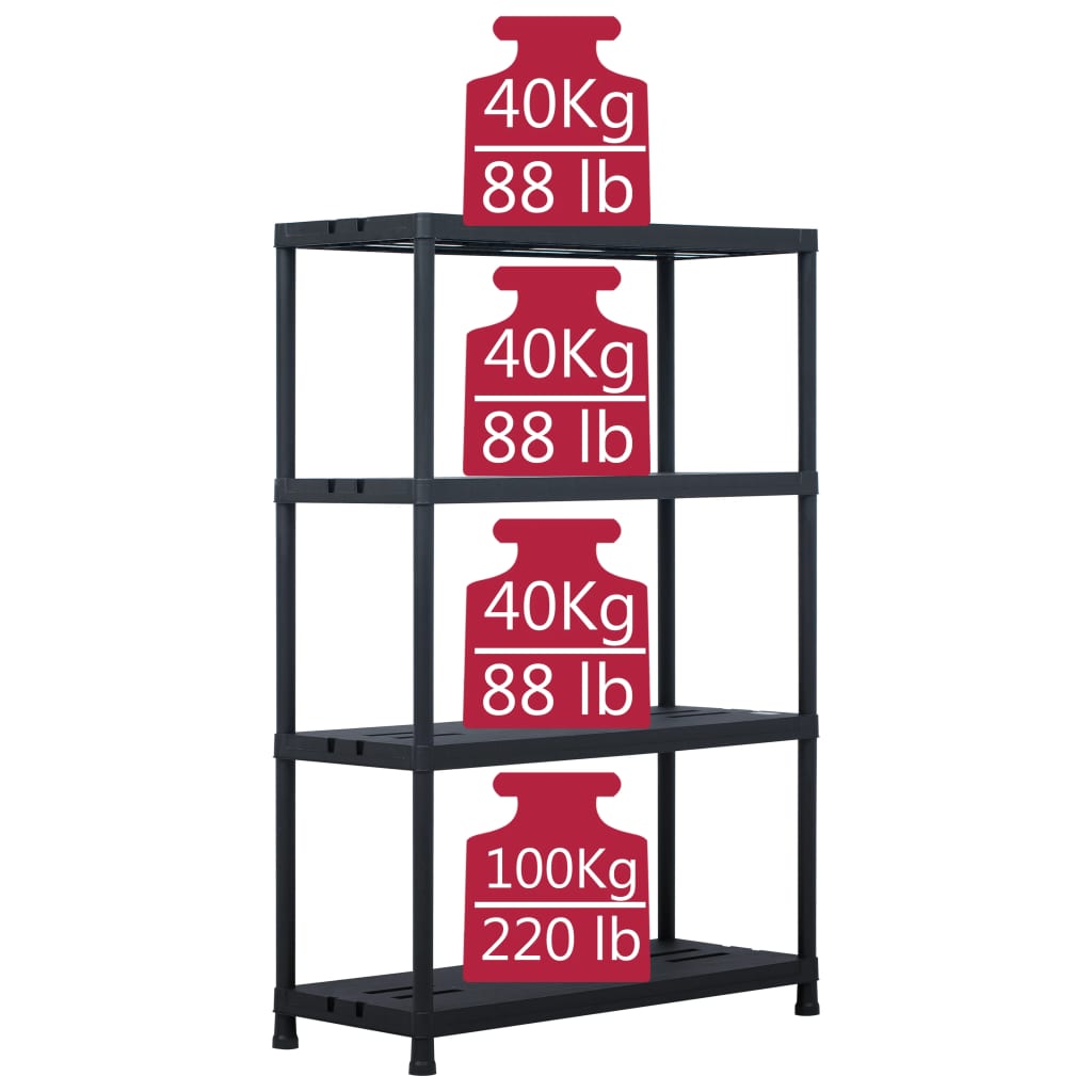 Uzglabāšanas Plaukts, Melns, 220 Kg, , Plastmasa - HOLDORS