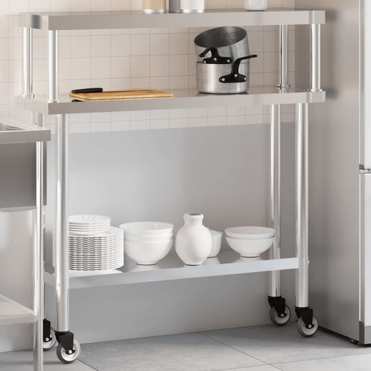 Virtuves Darba Galds Ar Plauktu, 110X30X120 Cm, Tērauds - HOLDORS