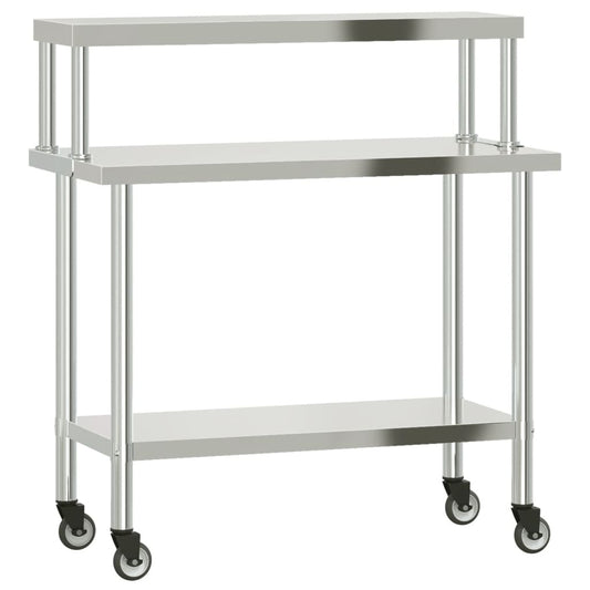 Virtuves Darba Galds Ar Plauktu, 110X55X120 Cm, Tērauds - HOLDORS